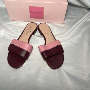 KATE SPADE Leather Maroon Pink Adjustable Strap Slip On Block Heel Sandals 6